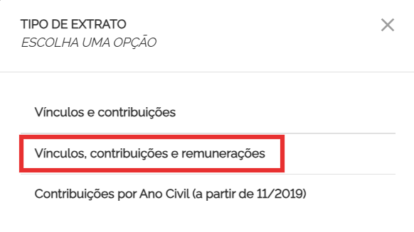 Opção Baixar PDF do CNIS